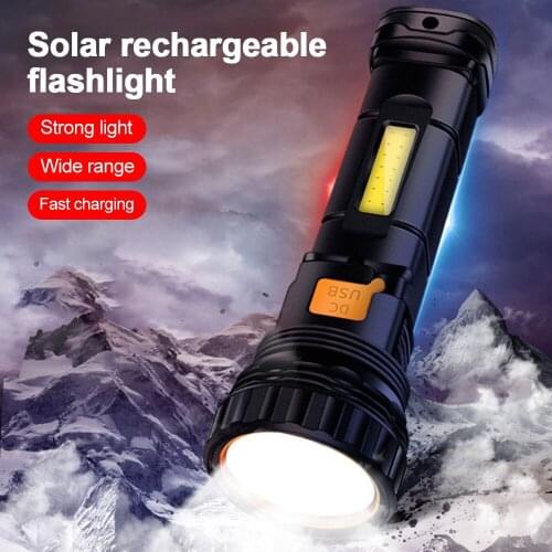 Powerful Flashlight Solar Charging 3 Mode USB Rechargeable Torch Outdoor Camping Flashligh Waterproof Flashlight Emergency Torch