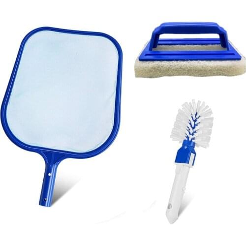 Pool Cleaning Kit, 3PCS Portable Spa Hot Tub Swimming Pool Accessories with Leaf Skimmer Net, Sponge Brush, Scrubber