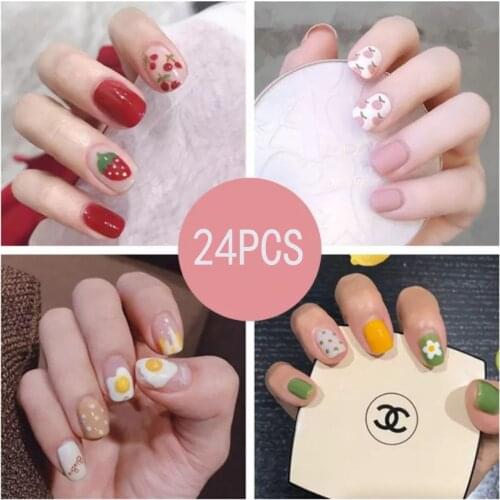 Nail Tip Fake Art Press on Nails with Glue Designs Set Full Artificial Short Packaging Kiss False Clear Cover Tipsy Stick Square