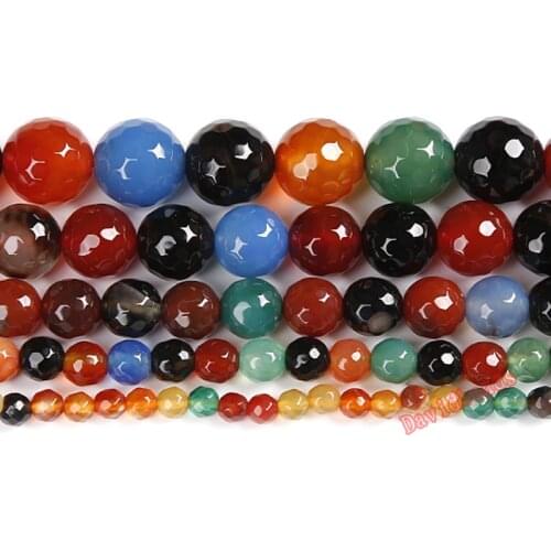 Natural Round Mixed Color Faceted Agates Beads For Jewelry Making 4 6 8 10 12mm 15inches DIY Jewellery FreeShipping