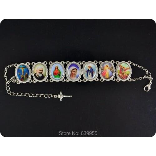 NEW DESIGN INRI Cross Rosary Beads Alloy Charm Bracelet JESUS SAINTS Maria Angel Catholic Christian Fashion Religious Jewelry