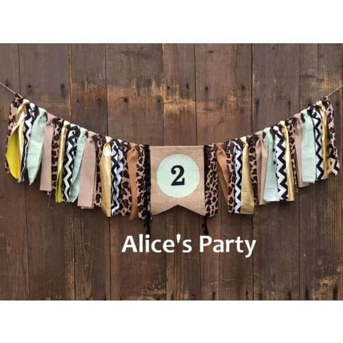 New Safari Gold Highchair Banner Jungle Birthday Party Garland 2 Year 1st Baby Shower Decoration Zoo Party Cake Smash Flag