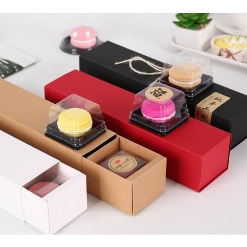 Wholesale Black/Brown/Red/White Random Mix 4 Grid Kraft Paper Drawer Style Mooncake Box Macaroon Boxes Biscuit packing case