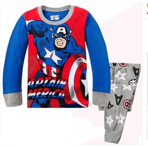 Marvel Captain American Spiderman Kids Pajamas Boys Girls Bear Printing Shirt and Long Pants Clothing Set Children Homewear Suit
