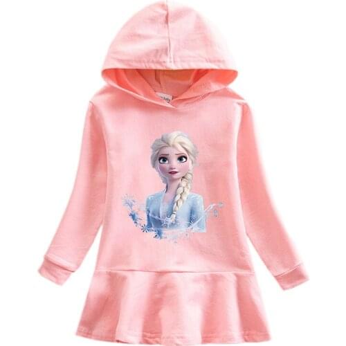 Disney Frozen Elsa Princess Girls Hooded Sweater Dress 100% Cotton Cartoon Baby Hooded Sweater Frozen Children Casual Dress