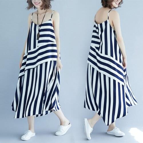 Summer Suspender Spagetti Strap Dress Mid-long 2021 New Female Stripe Print Holiday Beach Dress All-Match Sleeveless Vestidos