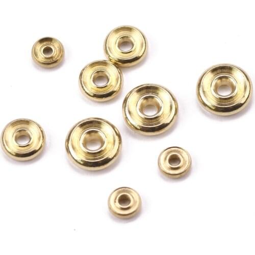 30pcs Flat Round Rondelle 6mm 8mm 10mm Solid Brass Metal Light Gold Color Loose Spacer Beads lot for Jewelry Making Findings
