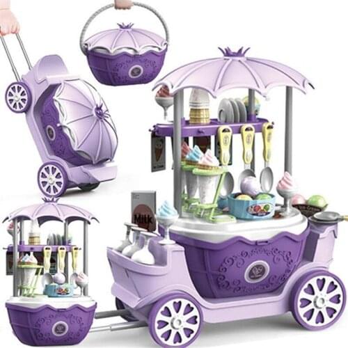 4 IN 1 Holiday Birthday Gift Children Girl Princess Pretend Play Simulation Cooking KitchenTableware Trolleys Ice Cream Shoptoy