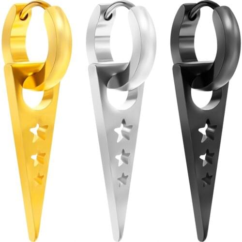1 Pair Triangle Drop Earrings for Men Women Star Hollow Out Pendant Round Ear Piercing Jewelry Stainless Steel Dangle Earrings