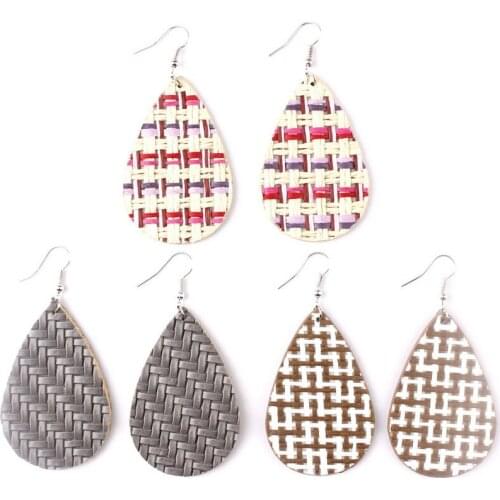 ZWPON PU Leather Rattan Weave Teardrop Earrings for Women Fashion Knit Motif Leather Earrings 2019 Jewelry Wholesale