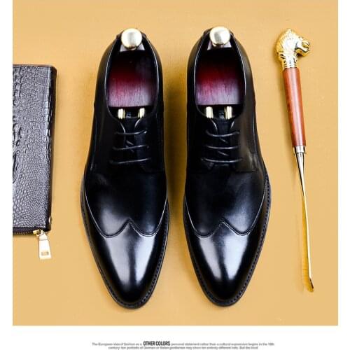 Summer Autumn Male Genuine Leather Boss Derby Lace up Dress Shoes Mens Suit Shoes Footwear Boy Wedding Shoe Formal Business
