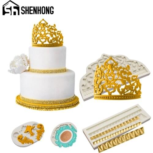 SHENHONG 4 Styles Fondant Molds Silicone Mould Crown Gem Birthday Cake Decorating Accessories Flower Sugarcraft Baking Tool
