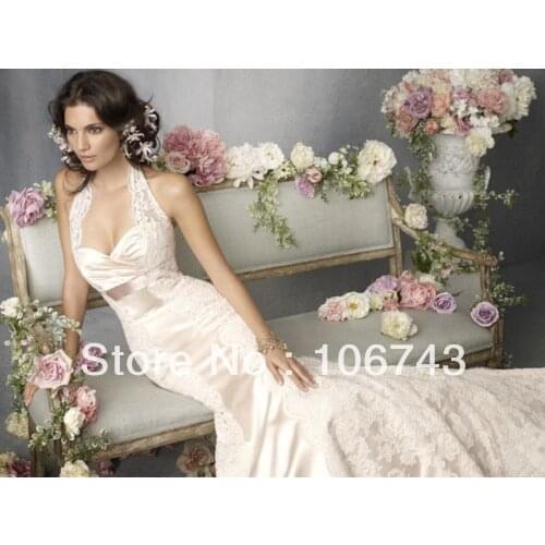 Boda perfecta 2020 Sexy halter lace Mermaid slim Bride bridal Gown Custom size vestido de noiva Bespoke Wedding Dresses