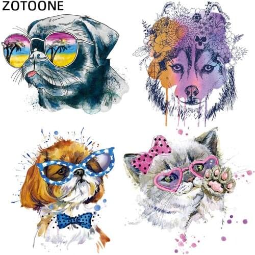 ZOTOONE Wolf Dog Cat Heat Transfer Patches for Clothing Applique DIY Cute Patch Set Animal iron on T-Shirt Printed G