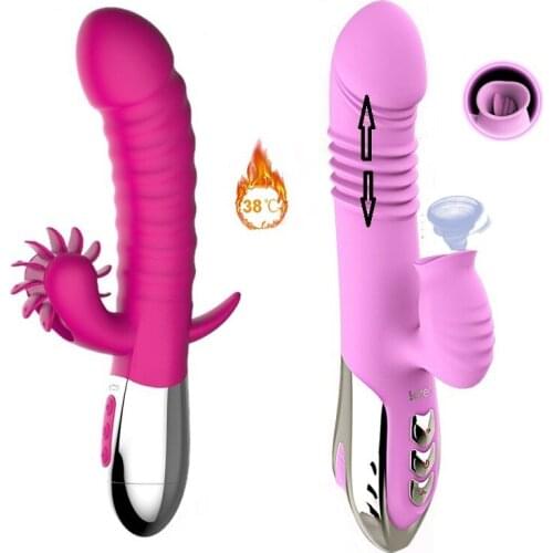 Sucker Vaginal G Spot Vibrator for Women Heating Telescopic Dildo Tongue Licking Clit Orgasm Waterproof High Quality Sex Toys