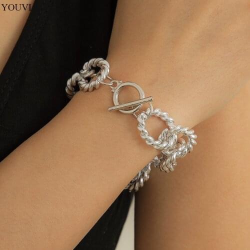YOUVI Mattte Goth Chain Bracelets Fashion Trendy Punk Charm Bracelets Women Men Bangles Heavy Metal Wrist Chain Jewelry Anklet