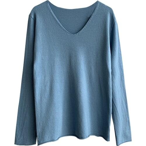 Fad Womens Knitting Basic Sweater Casual Knitted Pullovers Ladies Long Sleeves V-Neck Winter Female Solid Pull Short Jumpers