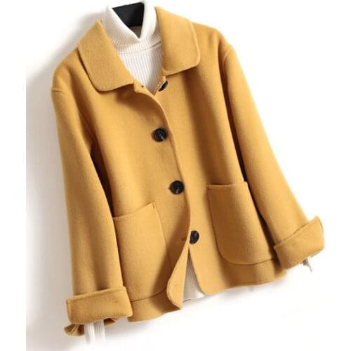 Autumn Winter New Single Breasted Womens Casual Long sleeve Wool Blends Outerwear fashion Short Cashmere Coats women