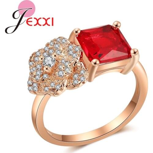 Good Quality Rose Gold Band Wedding Rings For Women Gilrs Micro Paved Sparkling 5A Noble Red Cubic Zirconia Fashion Ring