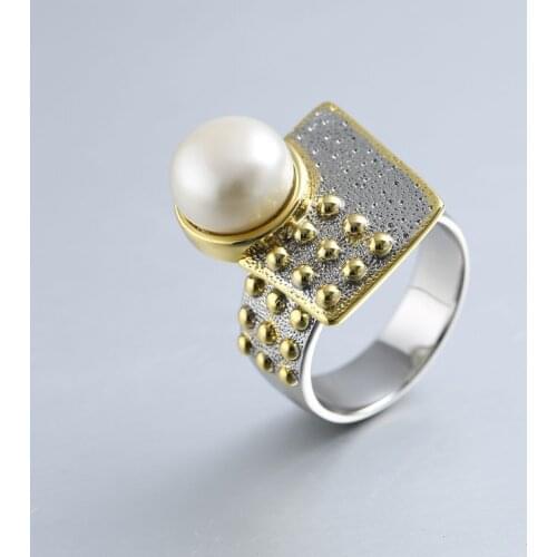 2019 new products in Europe and the geometry design S925 silver baroque pearls ring manufacturer Womans silver ring