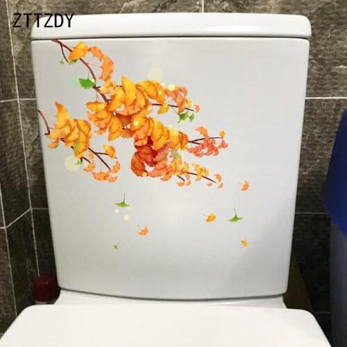 ZTTZDY 23×24.4CM Golden Ginkgo Branches Home Wall Decoration Cartoon Leaves Toilet WC Sticker T6-0125