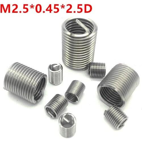 100pcs M2.5*0.45*2.5D Wire Thread Insert, m2.5x2.5D Wire screw sleeve, M2.5 Screw Bushing Helicoil Wire Thread Repair Inserts