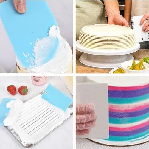 3Pcs/set Plastic Dough Knife Icing Fondant Scraper Jagged Edge Plain Smooth Cake Paddle Cake Spatulas Baking Pastry Tools