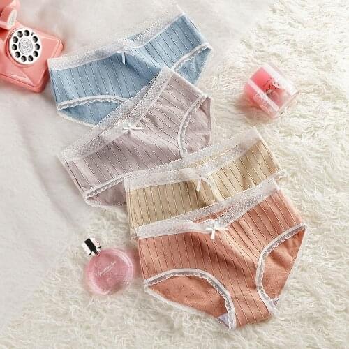 4 pairs of womens underwear cotton antibacterial girl student Korean adult cute briefs waist pants head plus size