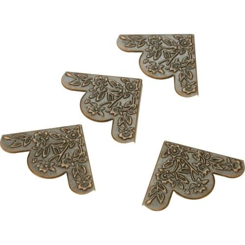 4Pcs 43mm Iron Triangle Scrapbooking Corner Brackets with Carved Flowers Pattern Wooden Box Table Corner Decorative Protectors