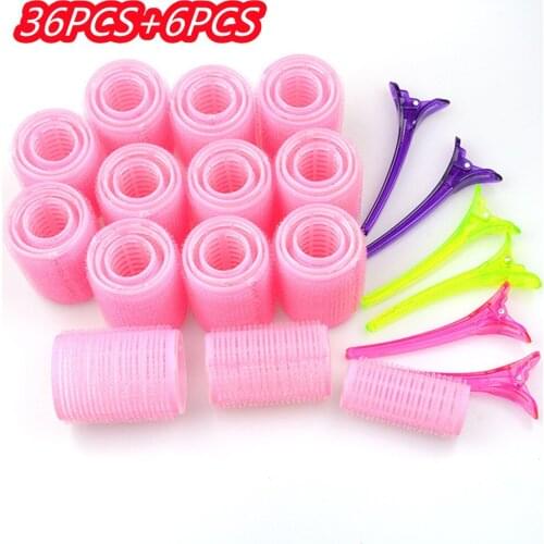 42PCS/set Hairdressing Home Use DIY Magic Large Self-Adhesive Hair Rollers Styling Roller Roll Curler Beauty Tool