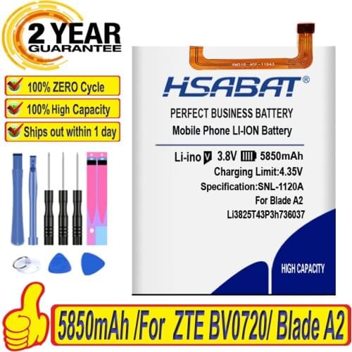 HSABAT 100% New 5850mAh Li3825T43P3h736037 Battery for ZTE BV0720 ZTE Blade A2 ZTE Blade V7 Lite Dual SIM free shipping