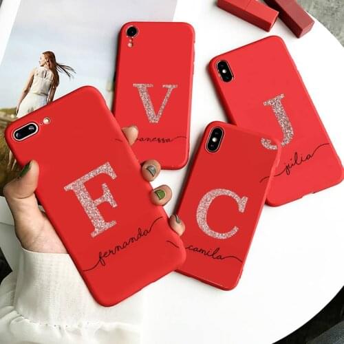 ABC Name Letter Glitter Gold Phone Case Red Candy Color for iPhone 11 12 mini pro XS MAX 8 7 6 6S Plus X SE 2020 XR