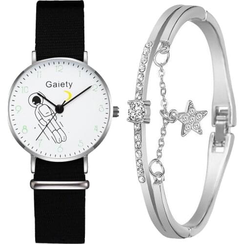 Gaiety Brand 2 PCS New Canvas Strap Ladies Luxury Watch Bracelet Set Quartz Wristwatch Women Watch Simple Clock Gift Reloj