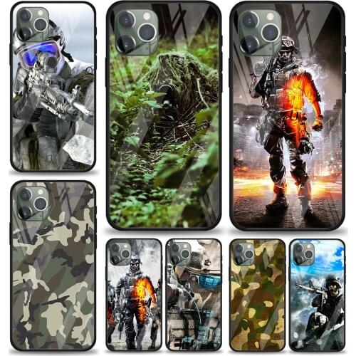 Army Soldier Camouflage Tempered Glass Cover For Apple IPhone 12 Mini 11 Pro XS MAX XR X 8 7 6S 6 Plus Phone Case Coque