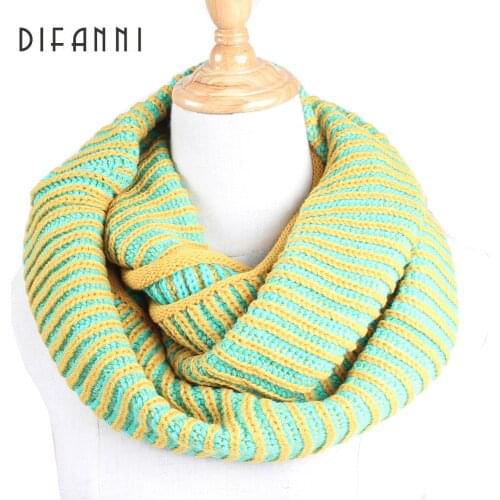 [DIFANNI]Warm Infinity Two Colors Circle Cable Knit Cowl Neck Loop Women Unisex Winter Knitting Neck Warmer Scarf Scarves wrap