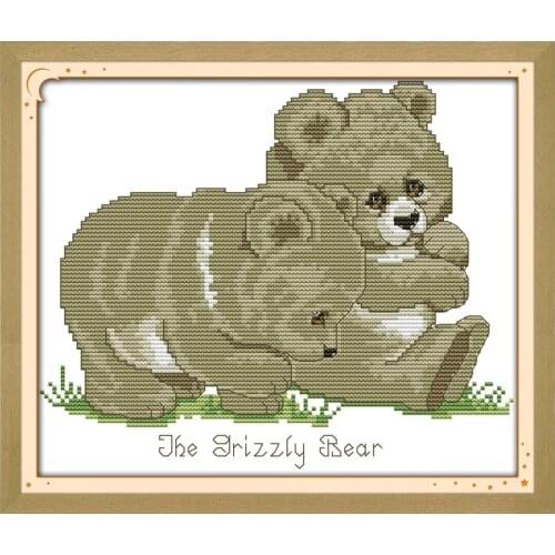 Everlasting Love Two Grizzly Bear Chinese Cross Stitch Kits Ecological Cotton Stamped 14 11CT DIY New Year Decorations For Home