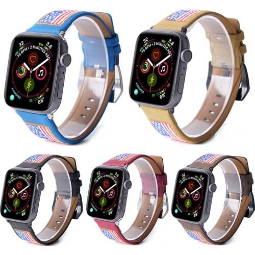 Hot Sell USA Flag Leather Watchband for Apple Watch Band Series 5/4/3/2/1 Sport Bracelet 42/44mm 38/40mm Strap For iWatch Band