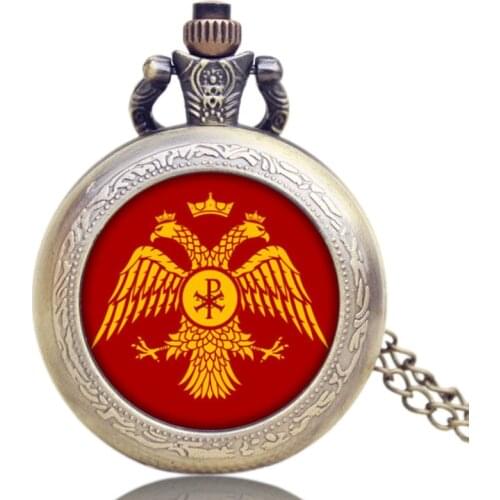 Pocket Watch Red Russias Double-headed Eagle Excellent Workmanship Quartz Movement Bronze Pendant Necklace