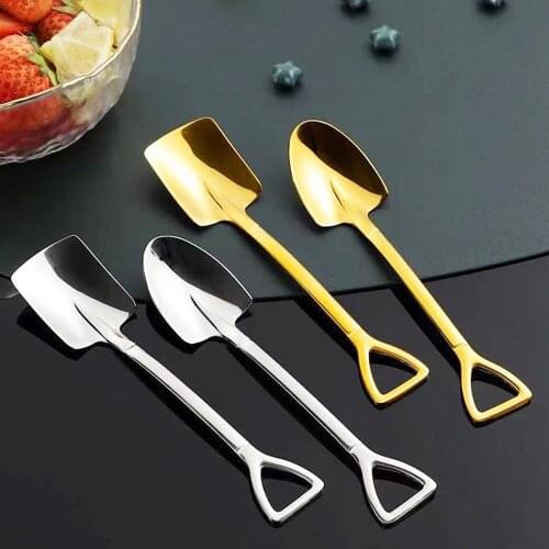 4pc Stainless Steel Spade Spoon Creative Retro Dessert Spoon Watermelon Spoon Tip Shovel Square Shovel Ice Cream Tip Spoon