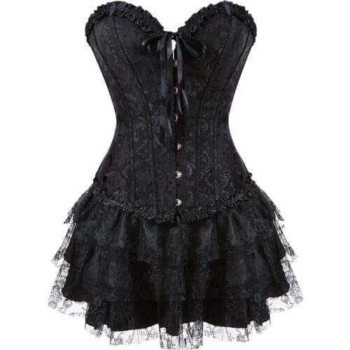 Corset Bustier with Tutu Skirt Steampunk Womens Vintage Palace Jacquard Corselete Sexy My Best Friend Wedding Party Costume
