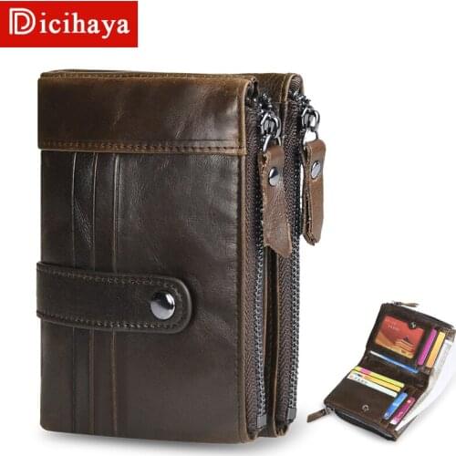 DICIHAYA Men Wallet Genuine Leather Short Wallets Male Multifunctional Zipper Cowhide Male Purse Coin Pocket Photo Card Holder