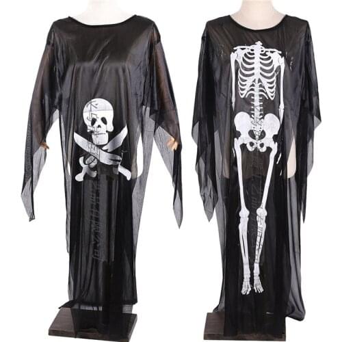Halloween Cosplay Makeup Ball Garment Costume Adult and Children Skull Ghost Clothes with Skeleton Print Shawl Cloak