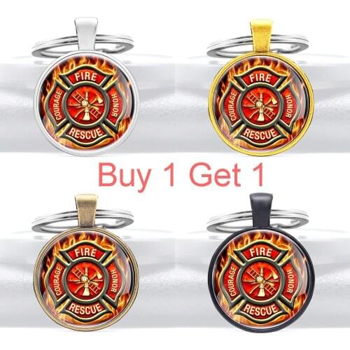 Buy 1 Get 1 2020 New Arrivals Firefighter Control Glass Dome Key Chains Charms Firemen Men Women Key Ring Jewelry Gifts