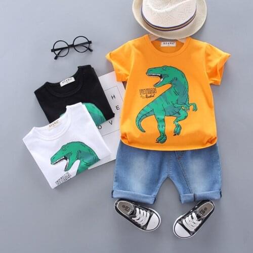 Fashion Summer Children Kids Clothing Cartoon Rainbow SUIT T-shirt Denim Shorts BOYs GIRLS Cotton Casual Wear Infant Sportswear