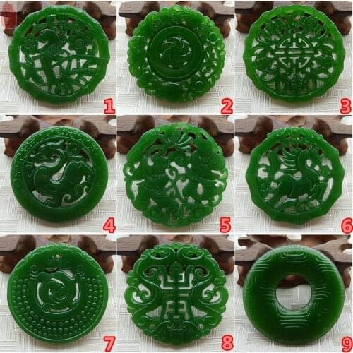 Womens Fashion Necklace Pendant Green Hetian Nephrite Double Carved Hollow out Anmial Gift for Men Women Jade Stone Jewelry