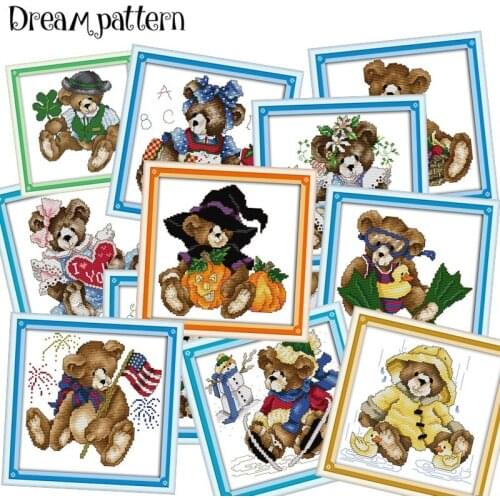 12 monthes bears cross stitch kit cute cartoon animal 14ct 11ct count print canvas stitches embroidery DIY handmade needlework