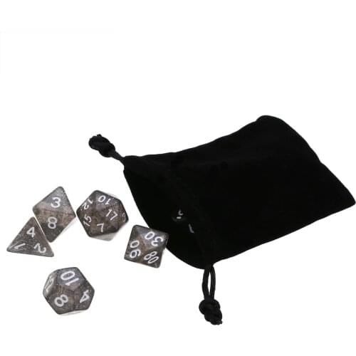 7pcs Multi-side Dices Black Translucent Polyhedral Dices With Bag Set For Funny Table Party Games D4-D20