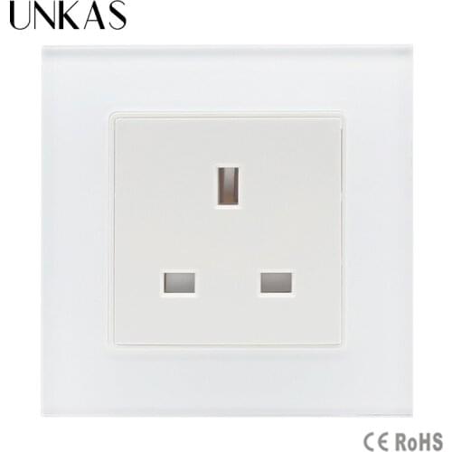 UNKAS New UK Standard Socket , Wall Outlet Plug Socket Free shipping White tempered Crystal Glass Panel