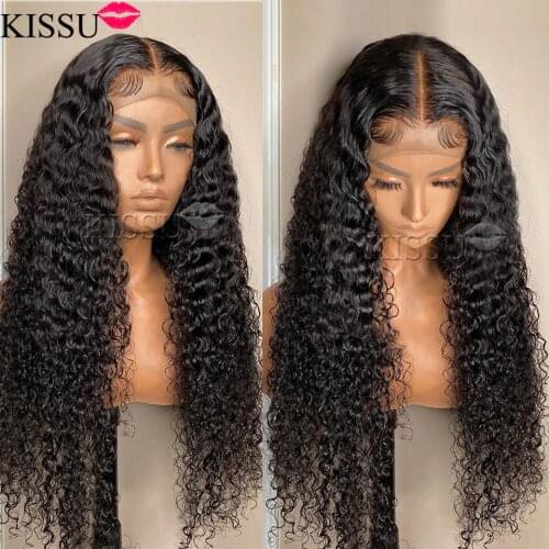 KISSU Long 30 Inch Kinky Culry Lace Front Human Hair Wig Brazilian Lace Front Human Hair Wigs For Women Pre Plucked Closure Wig