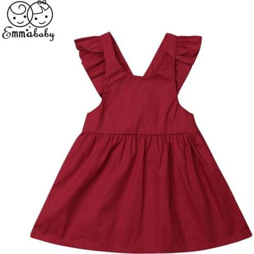 Toddler Girl Dress Baby Clothes Infant Kid Princess Dress Party Wedding Pageant Outfit Solid Fly Sleeve Children Clothing 6M-5T